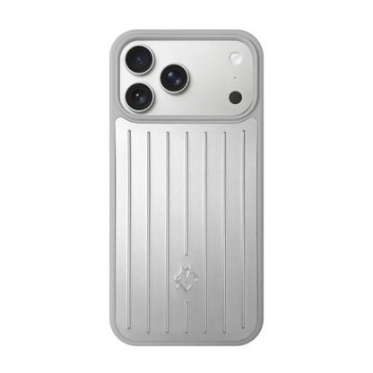 Coque iPhone style valise Rimowa blanc argent